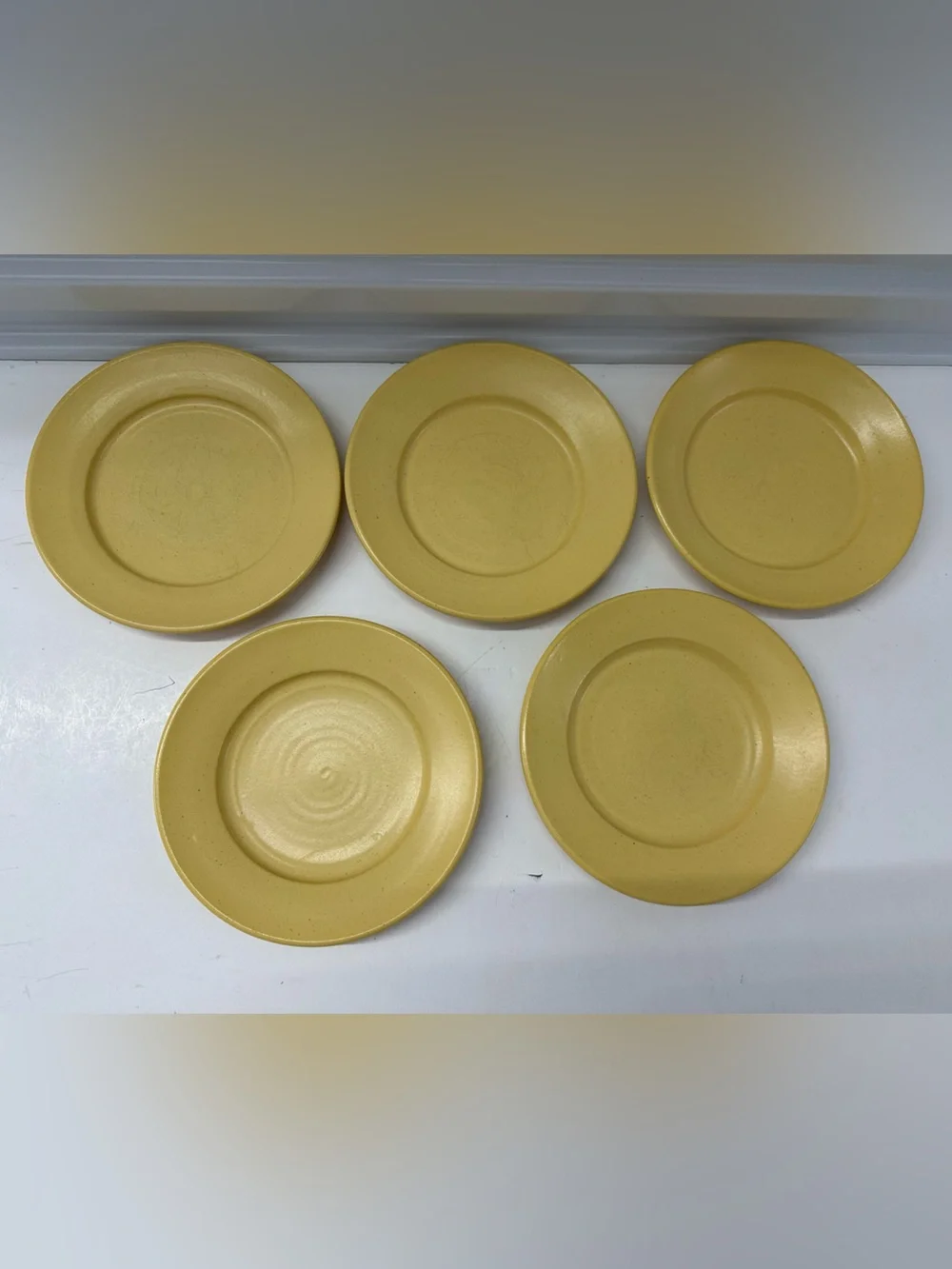 Set of 5 Yellow Ceramic Dessert Plates